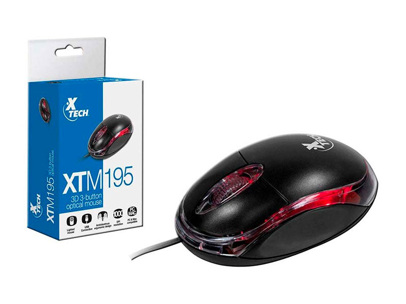 MOUSE XTECH  XTM-195 OPTICO USB 3 BOTONES 100 DPI
