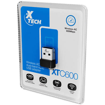 ADAPTADOR XTECH WIFI NANO USB 2.0 DOBLE BANDA 600MBPS XTC-600